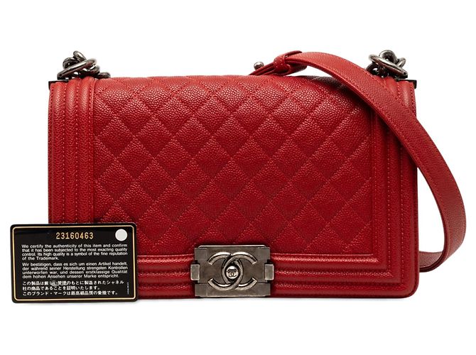 Chanel Red Old Medium Quilted Caviar Boy Flap Rosso - vista 9