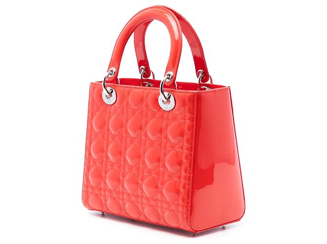 Lady Dior Cannage in vernice Arancione Medium - vista 2