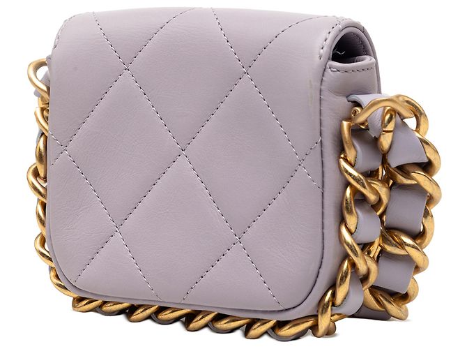 Chanel Mini Flap in pelle di vitello trapuntata viola con catena framing Porpora - vista 2