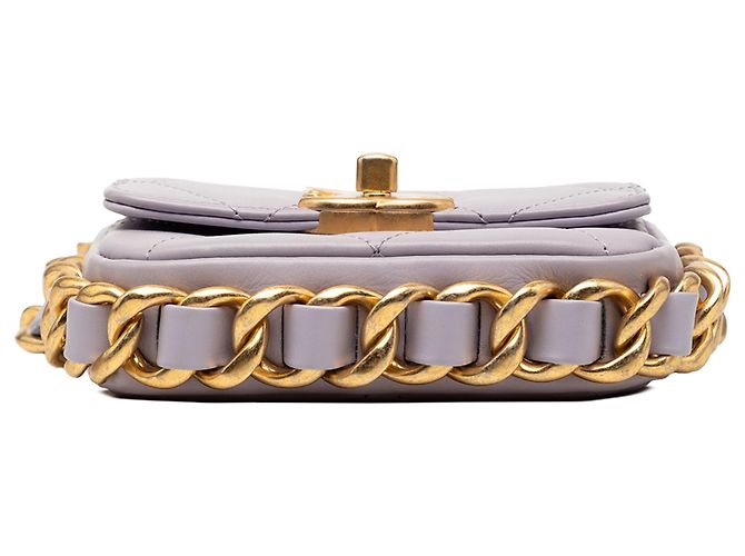 Chanel Mini Flap in pelle di vitello trapuntata viola con catena framing Porpora - vista 3
