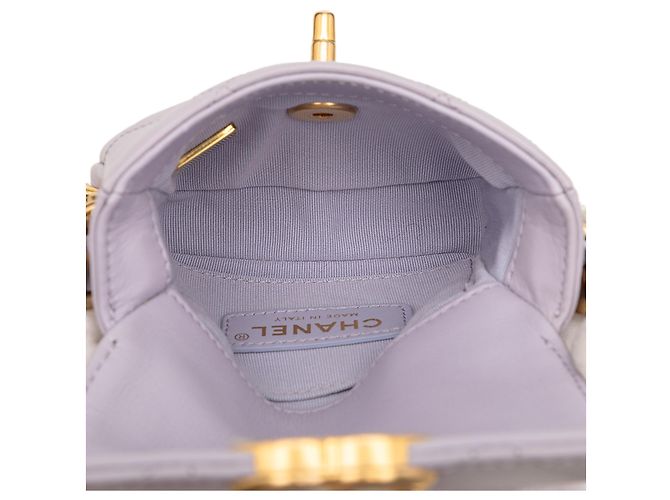Chanel Mini Flap in pelle di vitello trapuntata viola con catena framing Porpora - vista 4