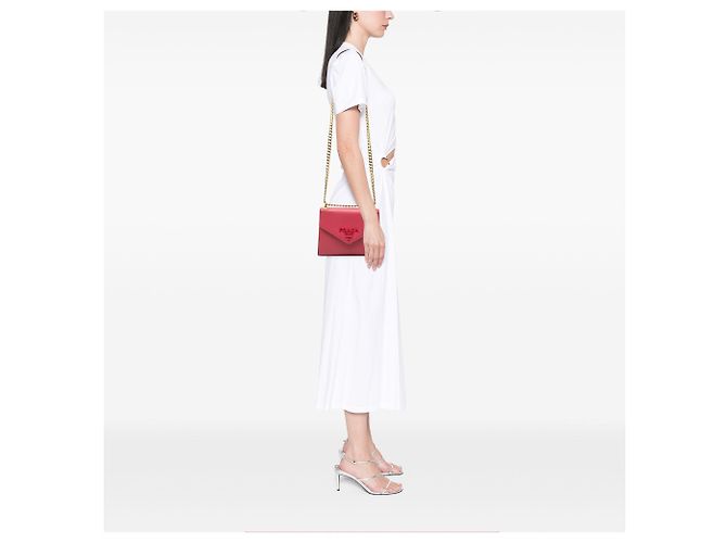 Prada borsa a tracolla envelope monocromatica in pelle Saffiano rosa - vista 6