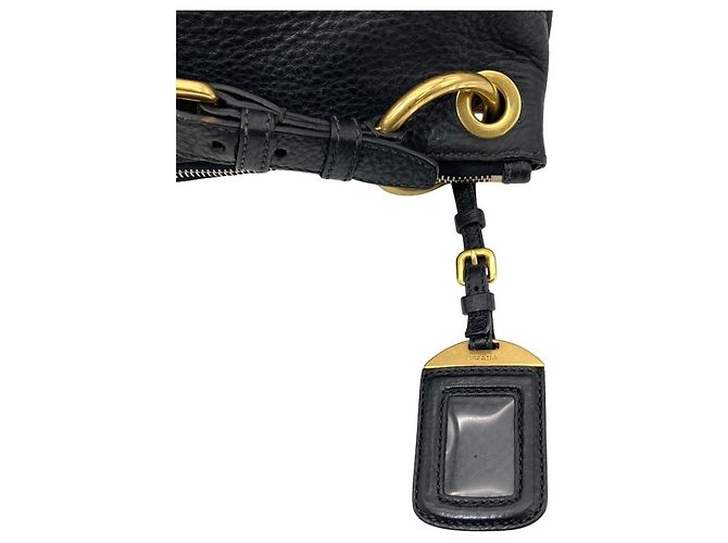 Borsa a tracolla in pelle nera Prada Nero - vista 7
