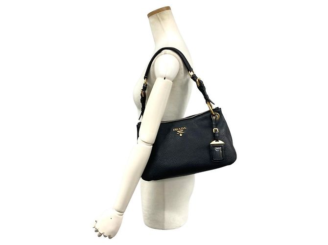Borsa a tracolla in pelle nera Prada Nero - vista 8