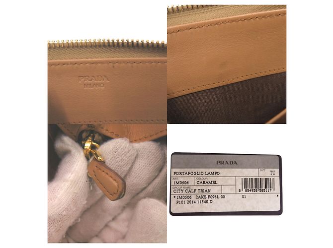 Cartera larga de cuero marrón Prada Castaño Camello - vista 10