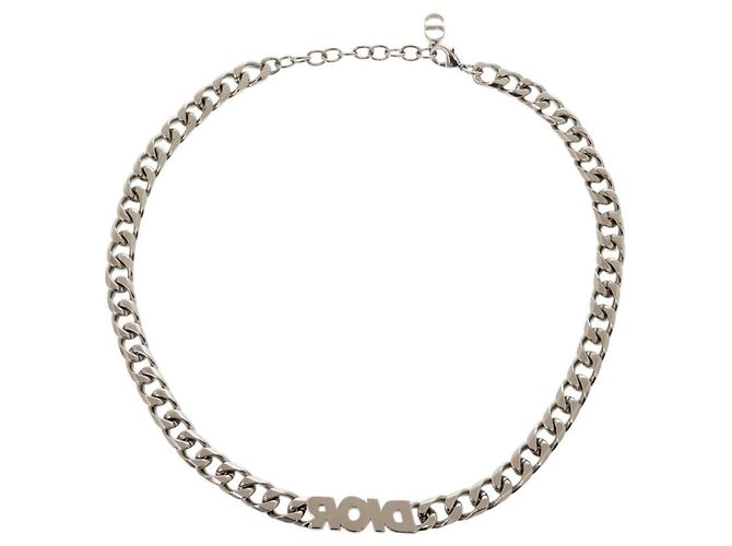 Collana Christian Dior con maglie a catena argentate e strass Argento - vista 2