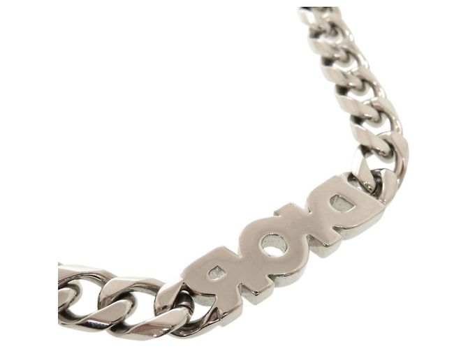 Collana Christian Dior con maglie a catena argentate e strass Argento - vista 4