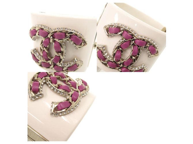 Bracciale rigido Chanel Coco Mark con strass Rosa Bianco D'oro - vista 10