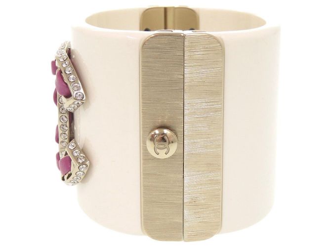Bracciale rigido Chanel Coco Mark con strass Rosa Bianco D'oro - vista 2