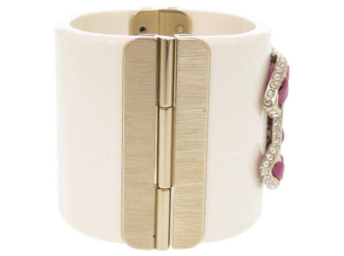 Bracciale rigido Chanel Coco Mark con strass Rosa Bianco D'oro - vista 4