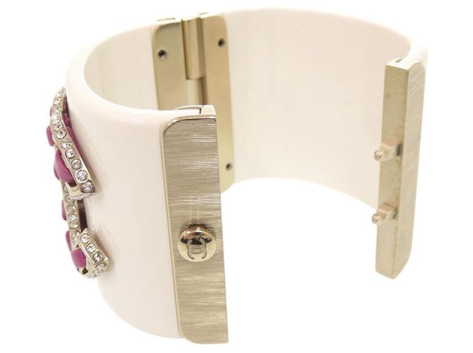 Bracciale rigido Chanel Coco Mark con strass Rosa Bianco D'oro - vista 5