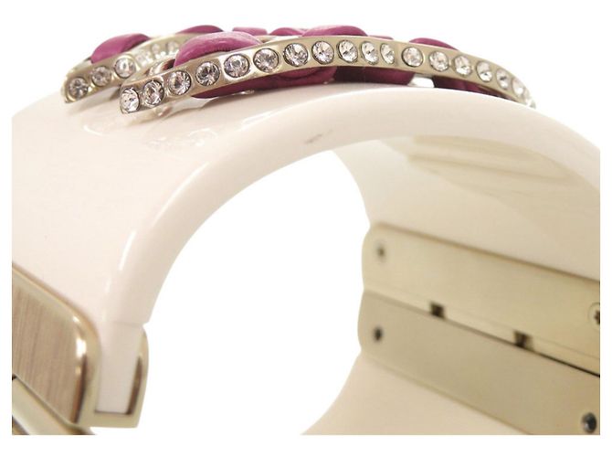 Bracciale rigido Chanel Coco Mark con strass Rosa Bianco D'oro - vista 9