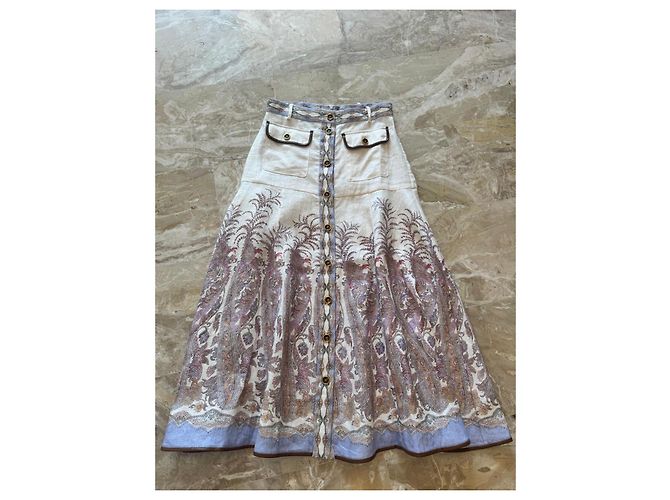 Falda maxi de mezcla de lino Zimmermann con estampado paisley Multicolor Beige Azul claro - vista 2