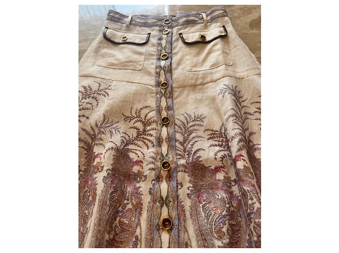 Falda maxi de mezcla de lino Zimmermann con estampado paisley Multicolor Beige Azul claro - vista 4