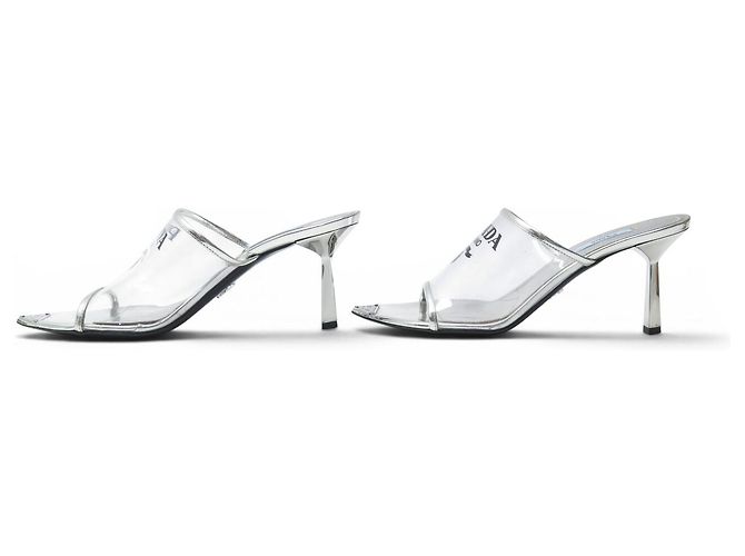 PRADA PUMPS MIT ABSATZ 39 PVC & LEDER SILBER LOGO SCHUHE - Ansicht 2