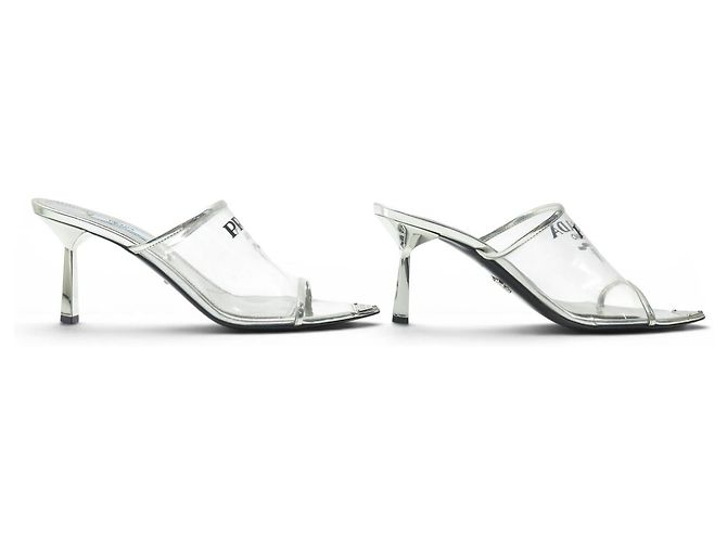 PRADA PUMPS MIT ABSATZ 39 PVC & LEDER SILBER LOGO SCHUHE - Ansicht 3