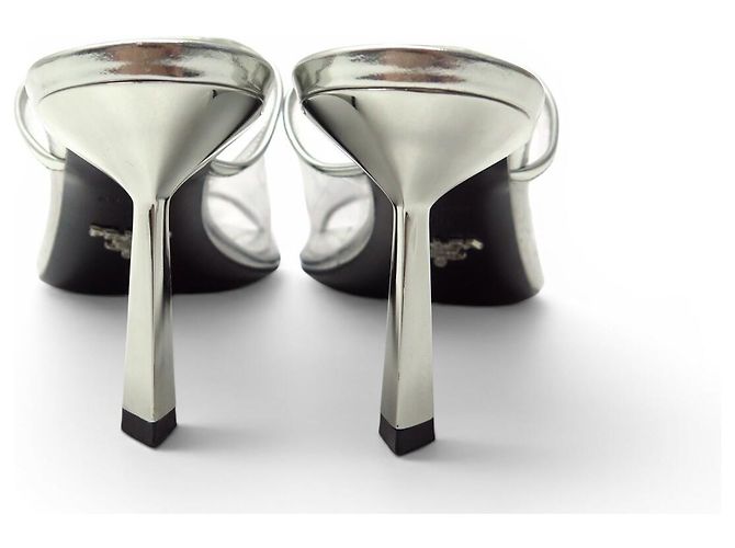 PRADA PUMPS MIT ABSATZ 39 PVC & LEDER SILBER LOGO SCHUHE - Ansicht 5