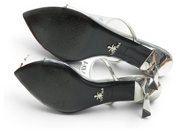 PRADA PUMPS MIT ABSATZ 39 PVC & LEDER SILBER LOGO SCHUHE - Ansicht 6
