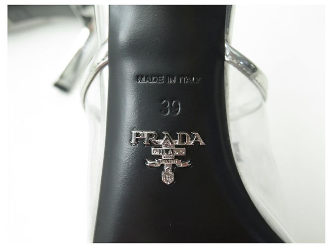 PRADA PUMPS MIT ABSATZ 39 PVC & LEDER SILBER LOGO SCHUHE - Ansicht 7