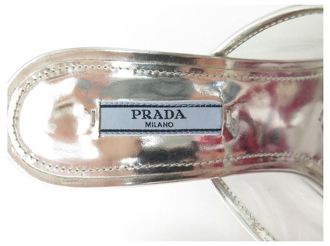 PRADA PUMPS MIT ABSATZ 39 PVC & LEDER SILBER LOGO SCHUHE - Ansicht 9