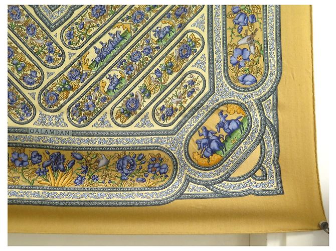 Hermès FULAR HERMES QALAMDAN CATH. BASCHET QUADRATO 90 IN CACHEMIRE E SETA Giallo - vista 5