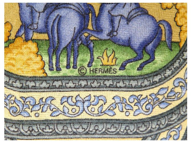 Hermès FULAR HERMES QALAMDAN CATH. BASCHET QUADRATO 90 IN CACHEMIRE E SETA Giallo - vista 8
