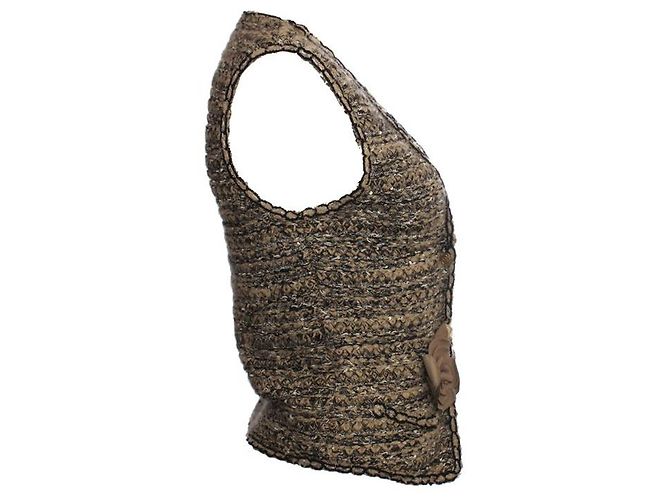 Chanel, hellbraune Bouclé-Weste mit goldenen Knöpfen - Ansicht 5