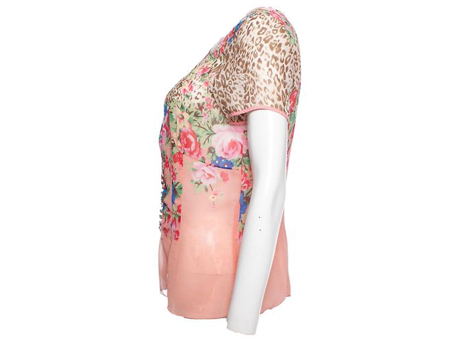 Blumarine, Top de seda con estampado floral y de leopardo Multicolor - vista 4