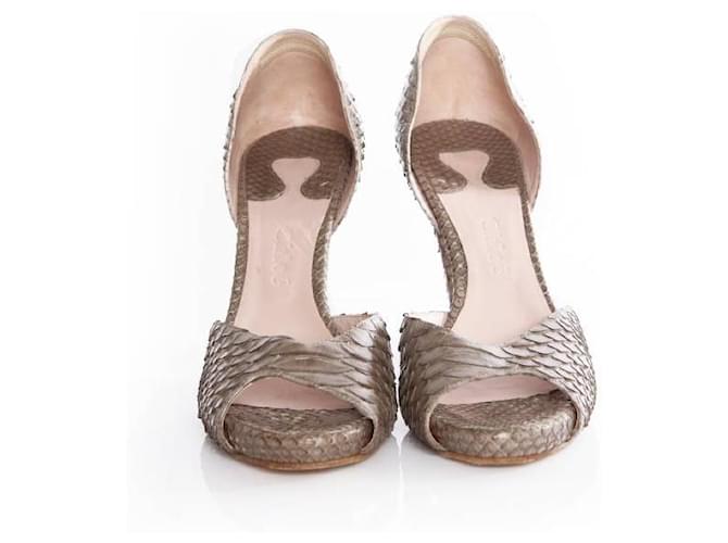 Chloé Chloe, gray python peep-toe pump Grey - view 2