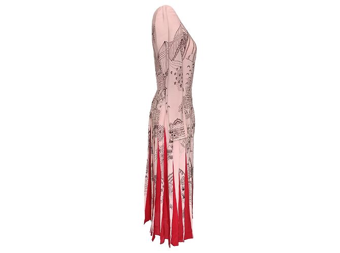 Valentino Garavani Vestido midi de seda rosa con estampado de paisaje Valentino - vista 2