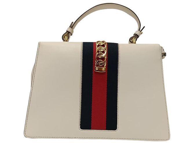 Gucci Sylvie Medium Handtasche aus weißem Leder Roh - Ansicht 4