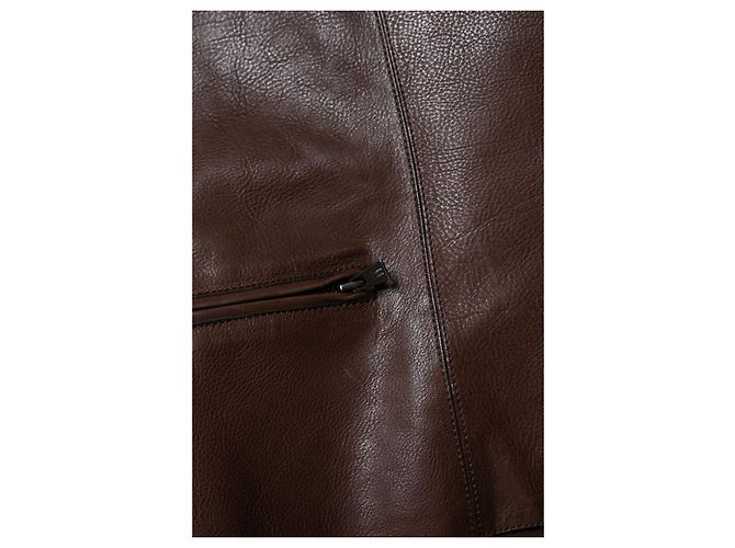 Hermès Hermes, chaqueta biker de cuero marrón Castaño - vista 6