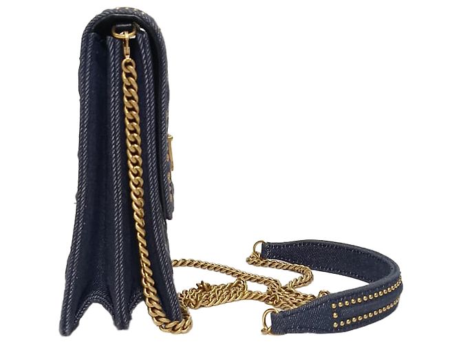Clutch verticale Diorama di Dior con borchie in denim di cotone blu navy - vista 2