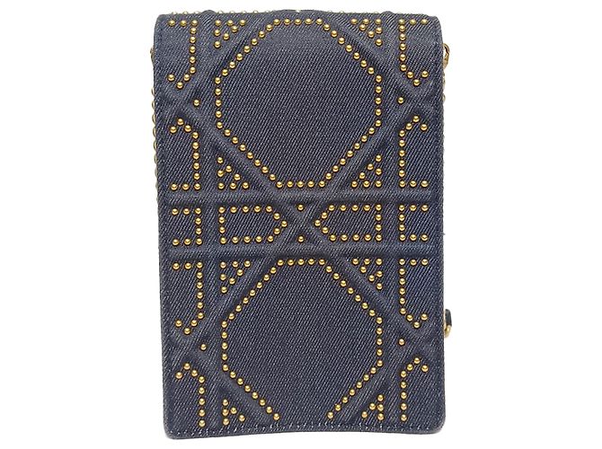 Clutch verticale Diorama di Dior con borchie in denim di cotone blu navy - vista 3