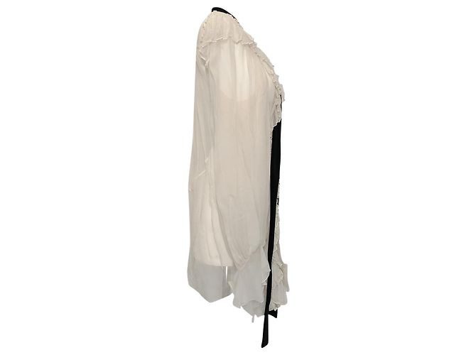 Camicetta Chloé con collo a fiocco e bordi arricciati in poliestere bianco - vista 2