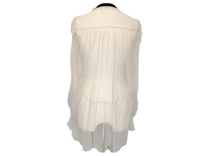 Camicetta Chloé con collo a fiocco e bordi arricciati in poliestere bianco - vista 3
