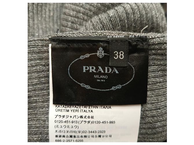 Prada Strickoberteil mit kurzen Ärmeln aus grauer Wolle - Ansicht 5