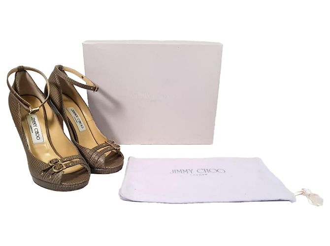 Décolleté Jimmy Choo con punta aperta e cinturino alla caviglia in pelle marrone testurizzata - vista 12