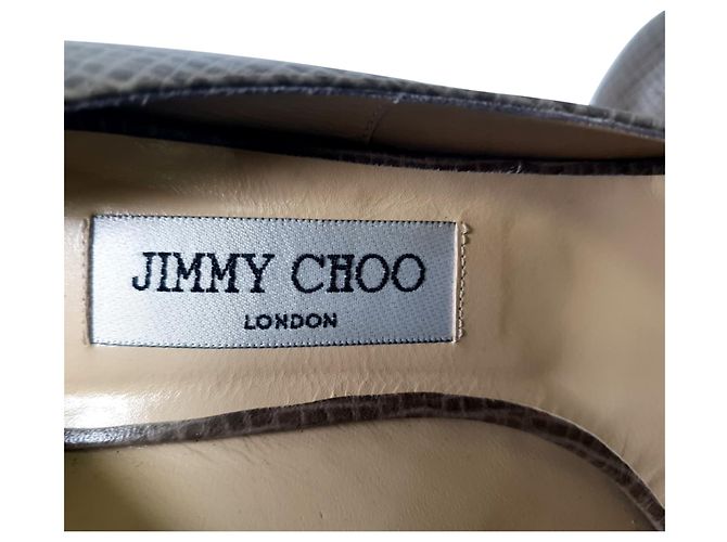 Décolleté Jimmy Choo con punta aperta e cinturino alla caviglia in pelle marrone testurizzata - vista 9