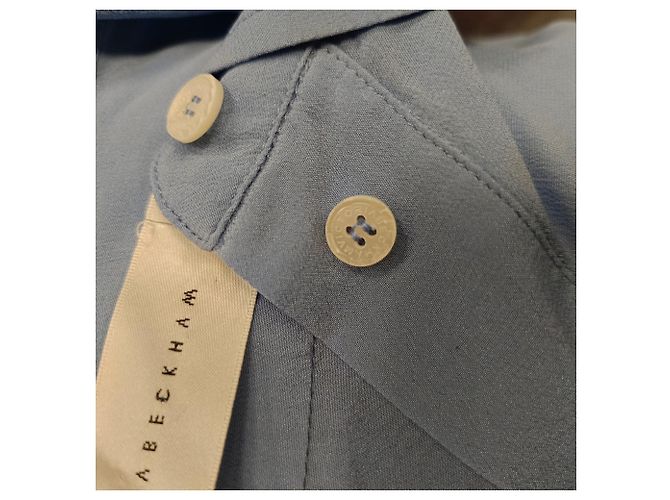 Camicia in seta blu con logo ricamato Victoria Beckham - vista 6