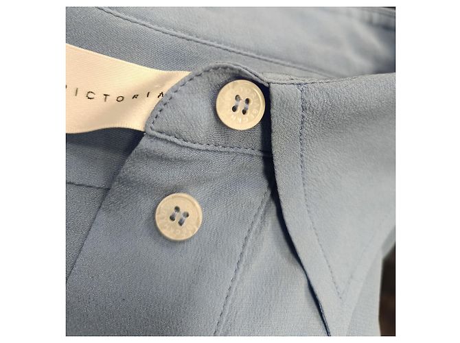 Camicia in seta blu con logo ricamato Victoria Beckham - vista 7
