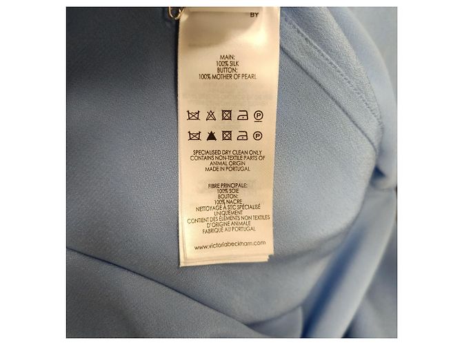 Camicia in seta blu con logo ricamato Victoria Beckham - vista 9