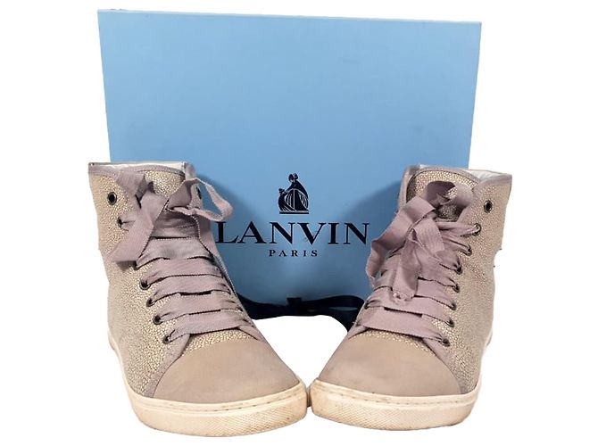 Sneakers high-top texturizzate Lanvin in pelle beige - vista 11