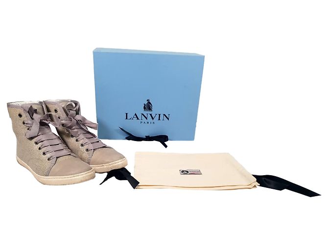 Sneakers high-top texturizzate Lanvin in pelle beige - vista 12
