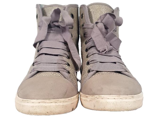Sneakers high-top texturizzate Lanvin in pelle beige - vista 2