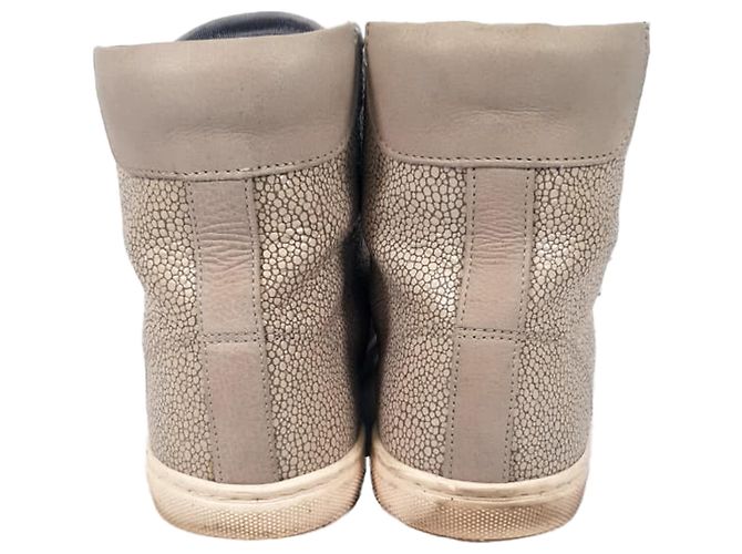 Sneakers high-top texturizzate Lanvin in pelle beige - vista 3