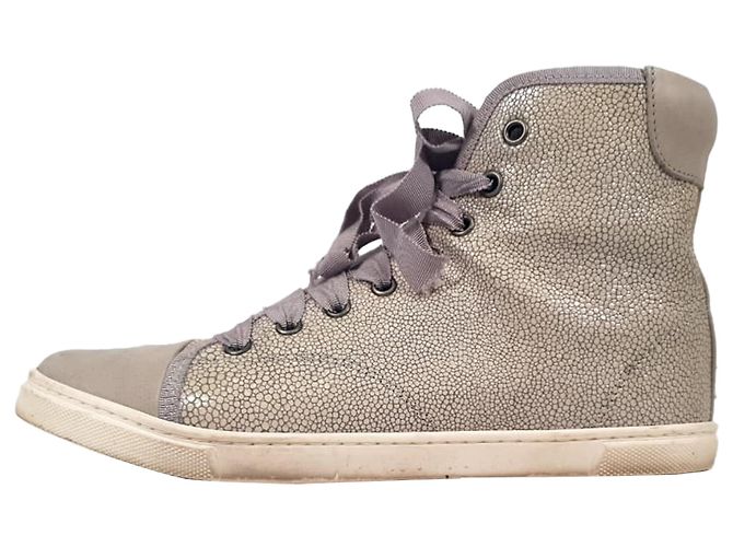 Sneakers high-top texturizzate Lanvin in pelle beige - vista 4