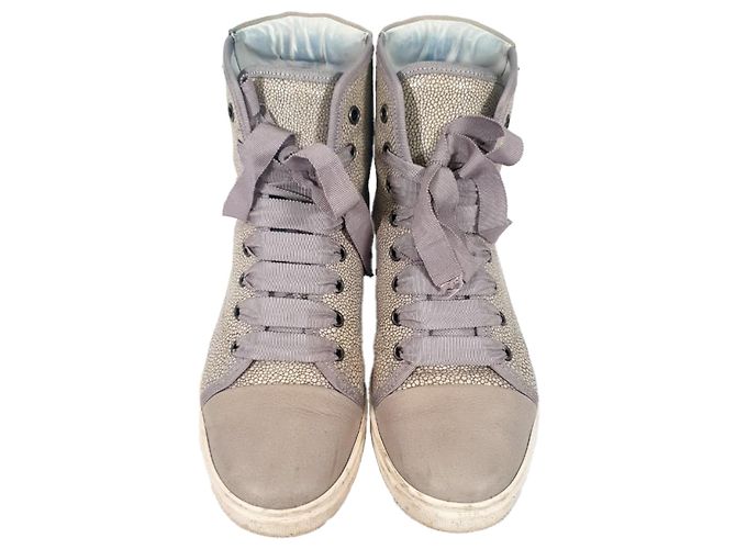 Sneakers high-top texturizzate Lanvin in pelle beige - vista 5