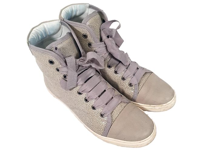 Sneakers high-top texturizzate Lanvin in pelle beige - vista 6