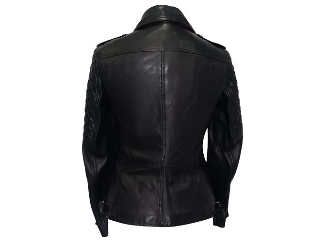 Burberry Biker-Jacke mit Steppmuster aus schwarzem Lammleder - Ansicht 3